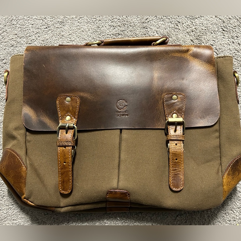Rustic Town Leather Canvas Messenger Bag